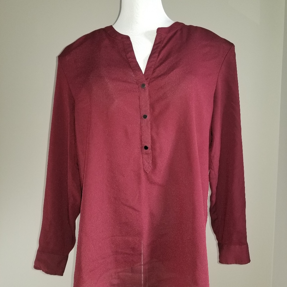 Adriana Papell Burgundy Long Sleeve Blouse
